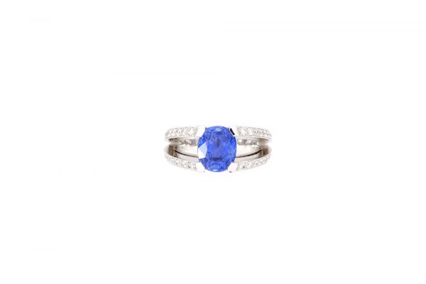 Solitaire Saphir, or blanc et Diamants 2