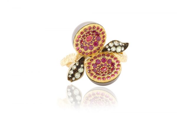 Bague Dionéas - Saphirs, Rubis et Perle de Tahiti - Or blanc et jaune 2