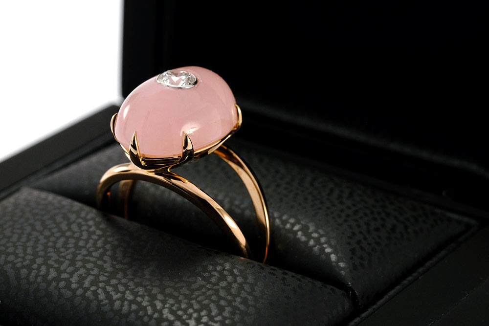 Bague Lotus Rose - Quartz, or rouge et diamant - 2