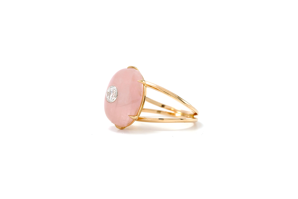 Bague Lotus Rose - Quartz, or rouge et diamant - 4