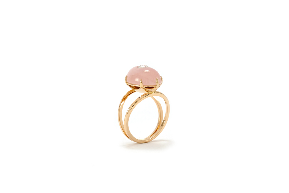 Bague Lotus Rose - Quartz, or rouge et diamant - 6