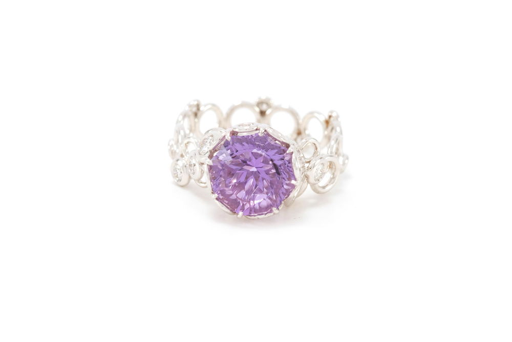 Bague Effervescence - Or blanc Diamants et Améthyste 2