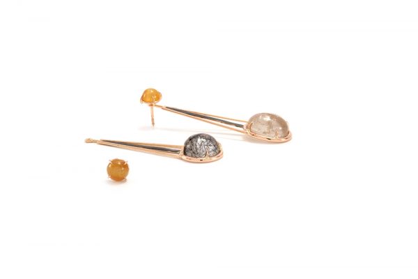 Boucle d'oreille Rutille - Quartz Rutille et Or rouge 2