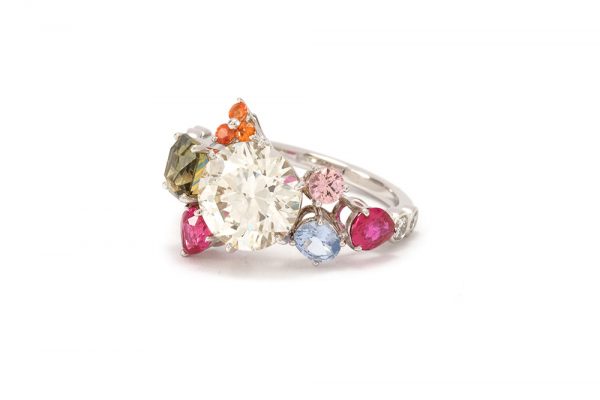 Bague Automne - Or blanc saphir et rubis 1