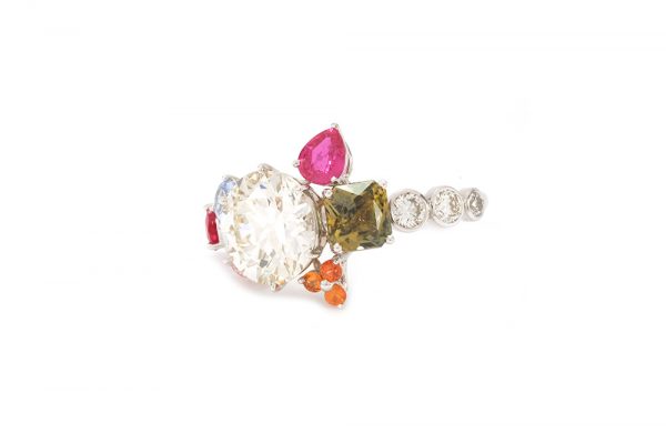 Bague Automne - Or blanc saphir et rubis 2