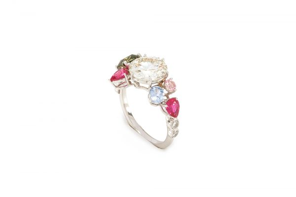 Bague Automne - Or blanc saphir et rubis 3