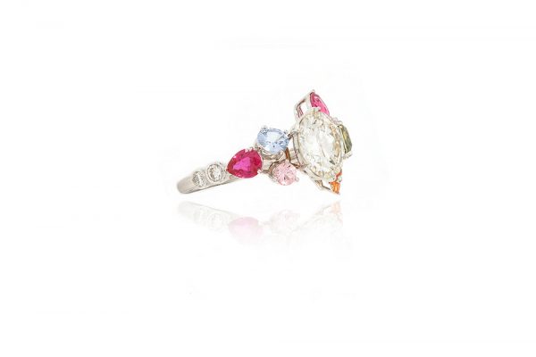Bague Automne - Or blanc saphir et rubis 4