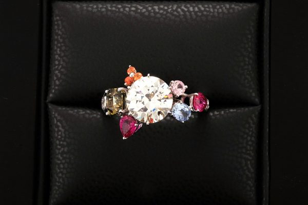 Bague Automne - Or blanc saphir et rubis 7