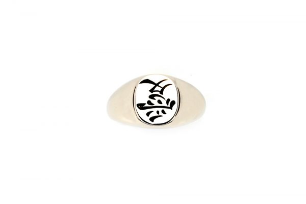 Chevalière Kanji - Or blanc et gravure 2