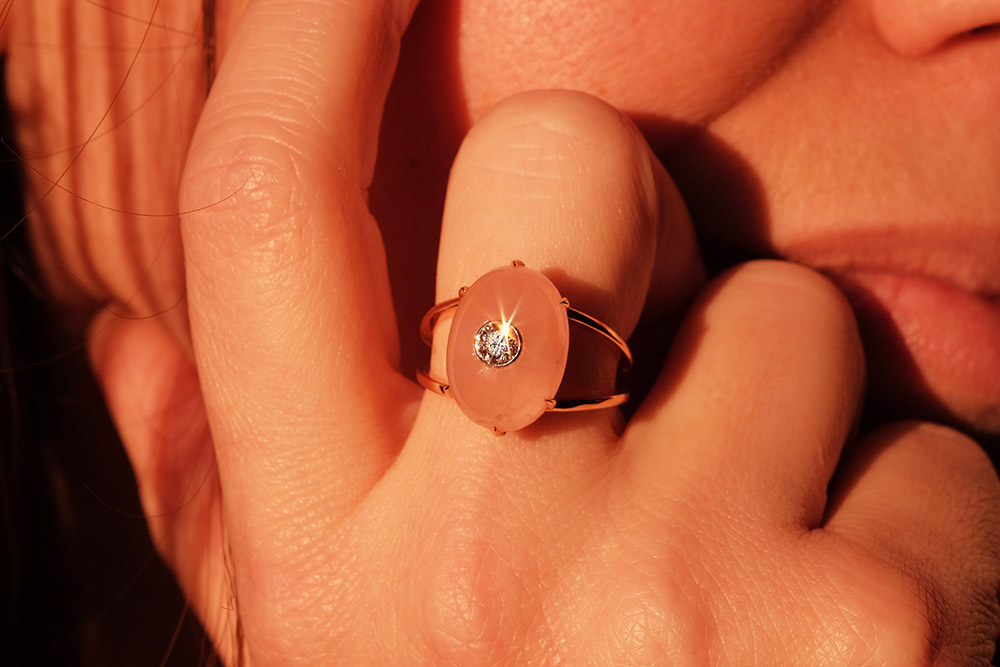 Bague Lotus Rose - Quartz, or rouge et diamant 10