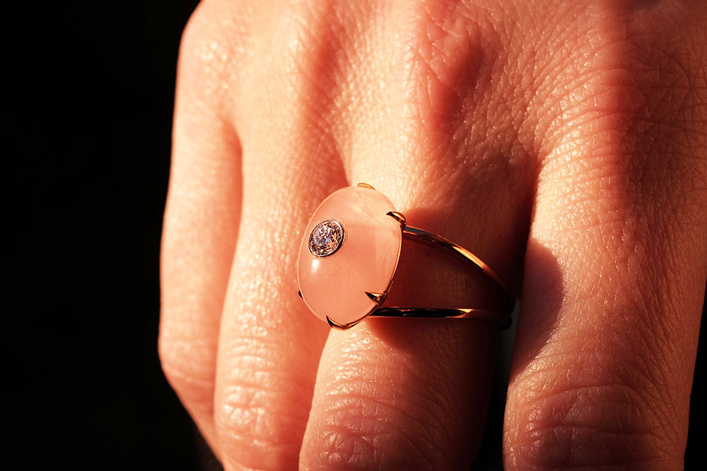 Bague Lotus Rose - Quartz, or rouge et diamant 11