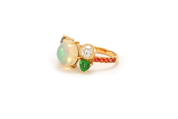 Bague Tropiques - Or jaune, Opales et pierres précieuses 1