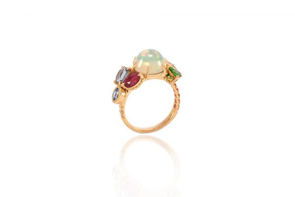 Bague Tropiques - Or jaune, Opales et pierres précieuses 2