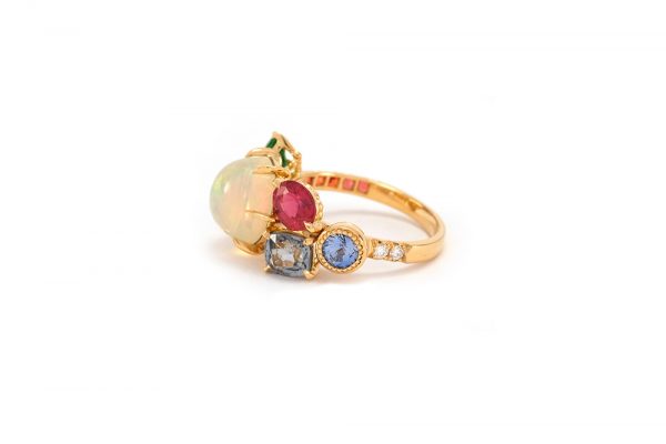 Bague Tropiques - Or jaune, Opales et pierres précieuses 4