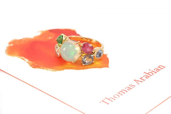 Bague Tropiques - Or jaune, Opales et pierres précieuses 8