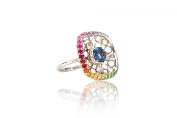 Bague Echo, or blanc et pierres précieuses 5
