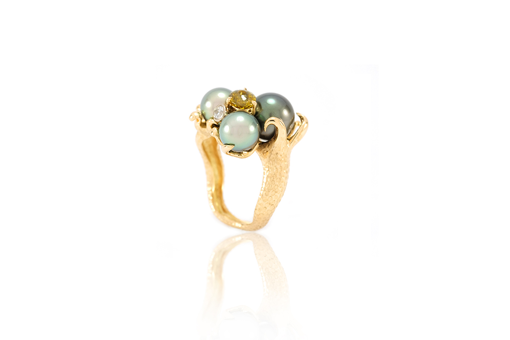 Bague Horse Tail, or jaune et perle 5