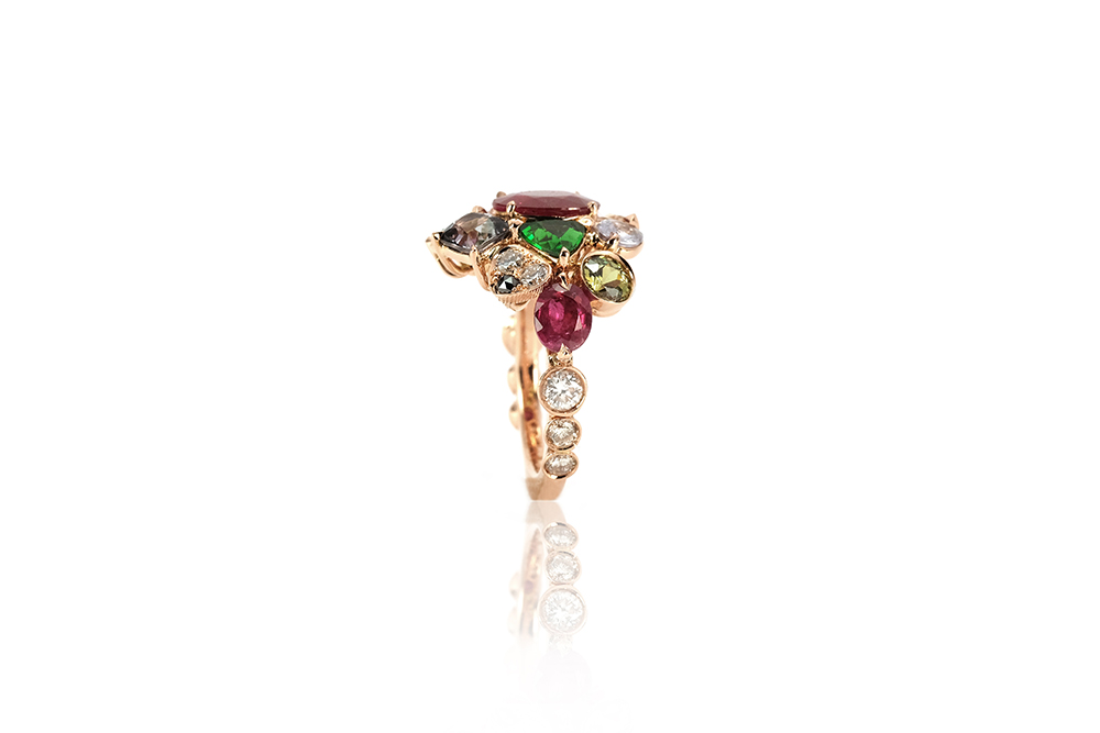 Bague Jungle, or rouge et pierres précieuses 8