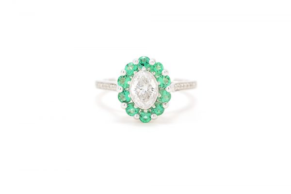 Bague Céleste, or blanc diamants et émeraude 1