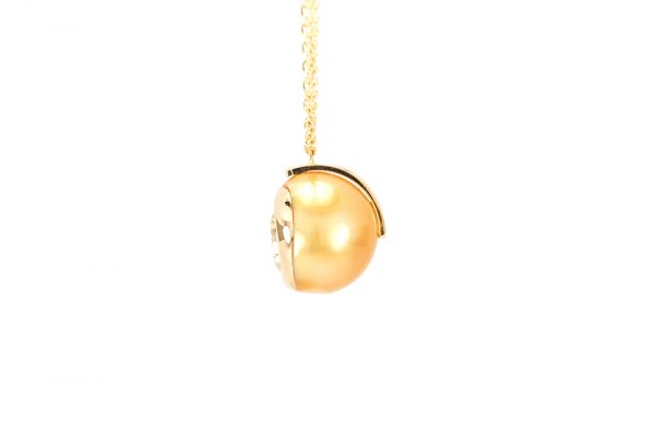 Pendentif Golden, or diamant et perle 4