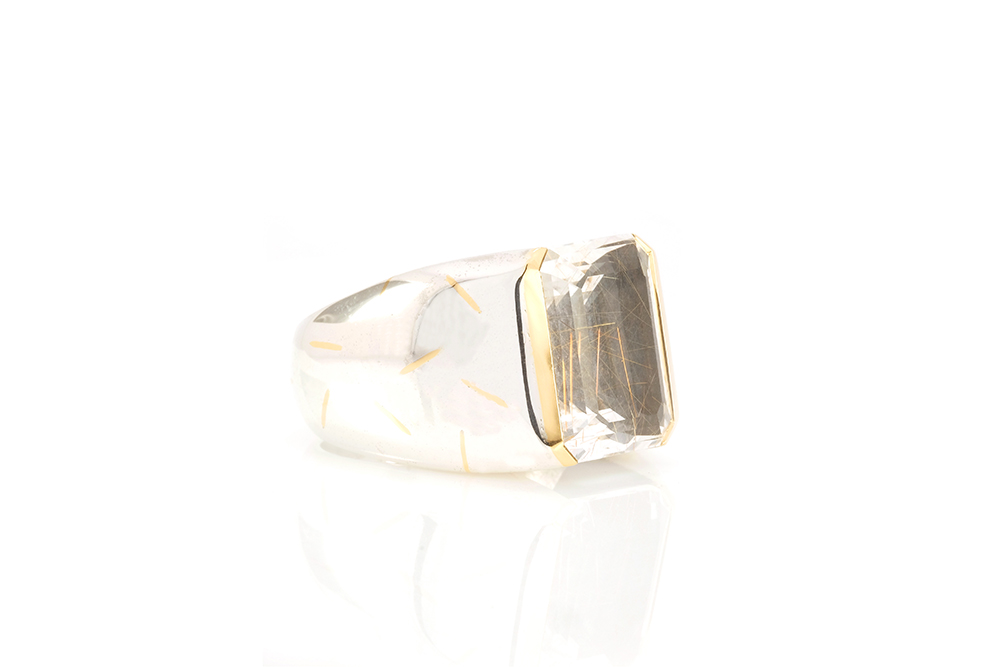 Bague Deep Line, Or 24K, Argent et Quartz Rutile 2