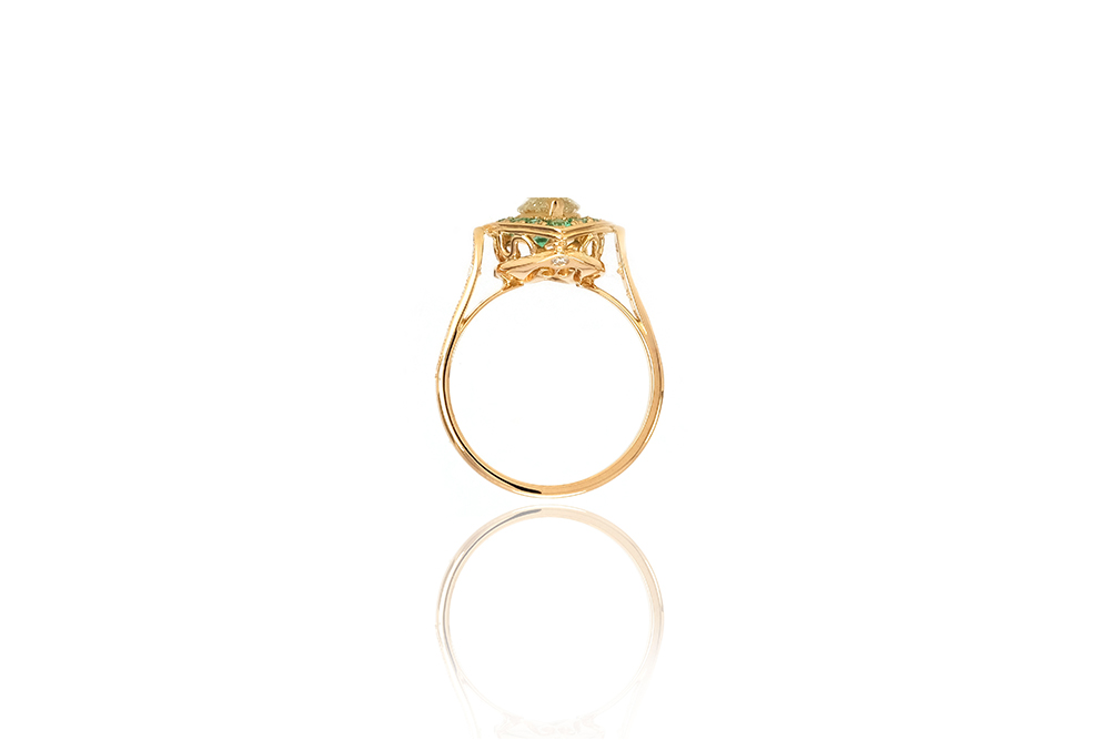 Bague Promesse, Or jaune 18k, Diamants et Émeraudes 1