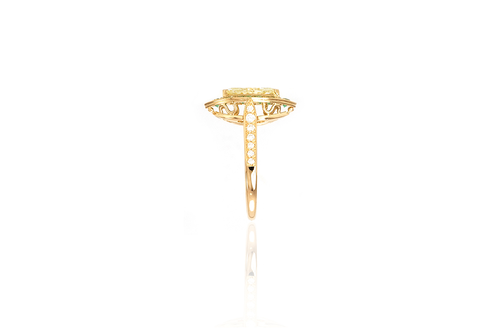 Bague Promesse, Or jaune 18k, Diamants et Émeraudes 2