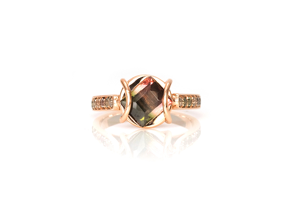 Bague Ellipse, or rouge, diamants, perle et tourmaline 1