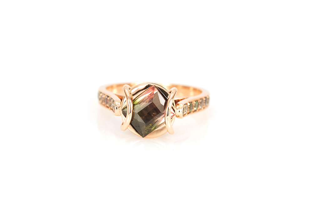 Bague Ellipse, or rouge, diamants, perle et tourmaline 2