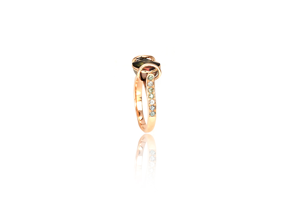 Bague Ellipse, or rouge, diamants, perle et tourmaline 3