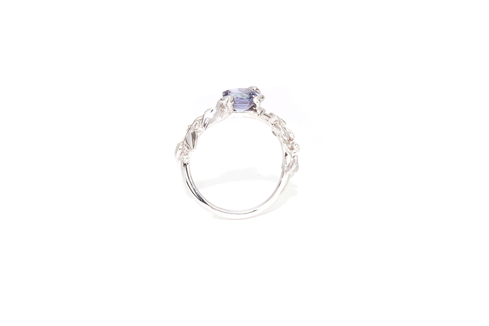 Bague or blanc et spinelle bleu 2