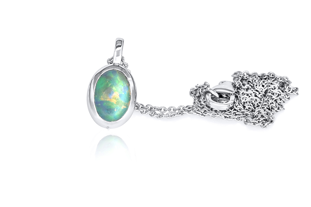 Pendentif Opale et or blanc 3