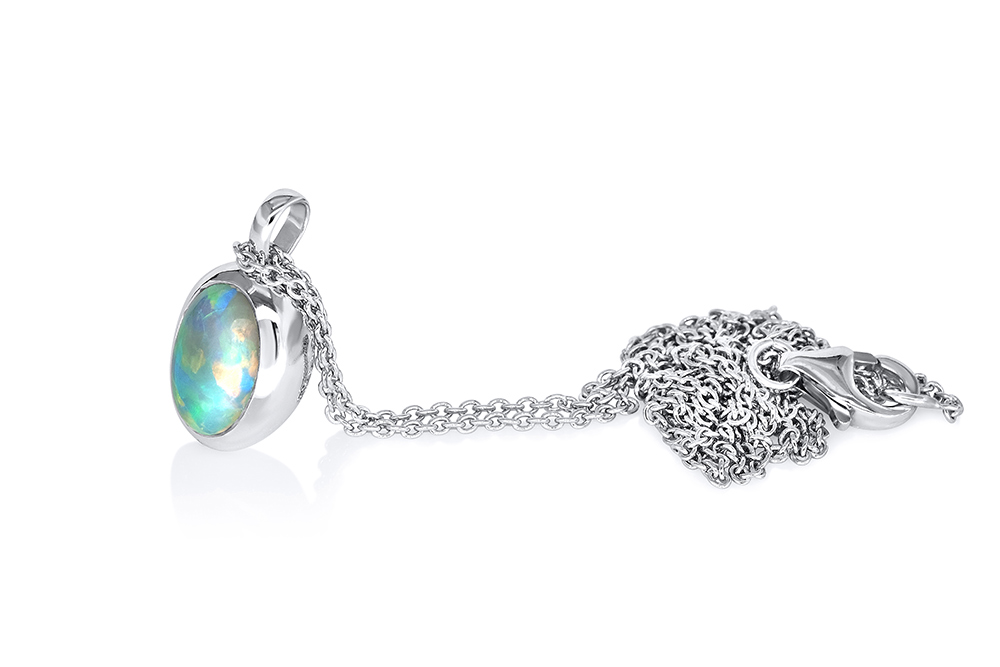 Pendentif Opale et or blanc 2