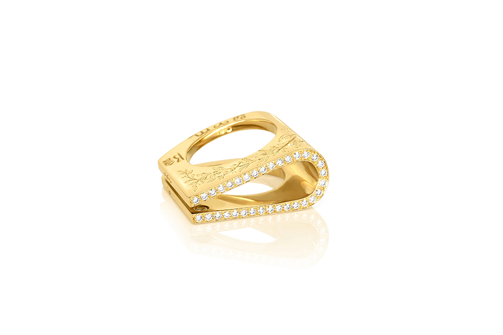 Bague gravée, or jaune et diamants jaunes 3