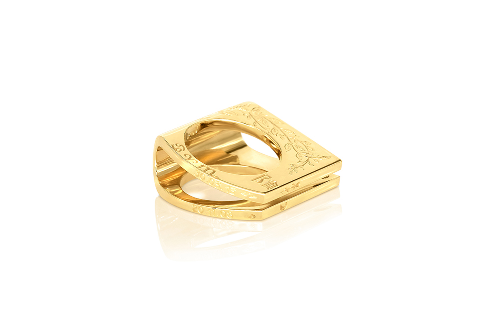 Bague gravée, or jaune et diamants jaunes 2