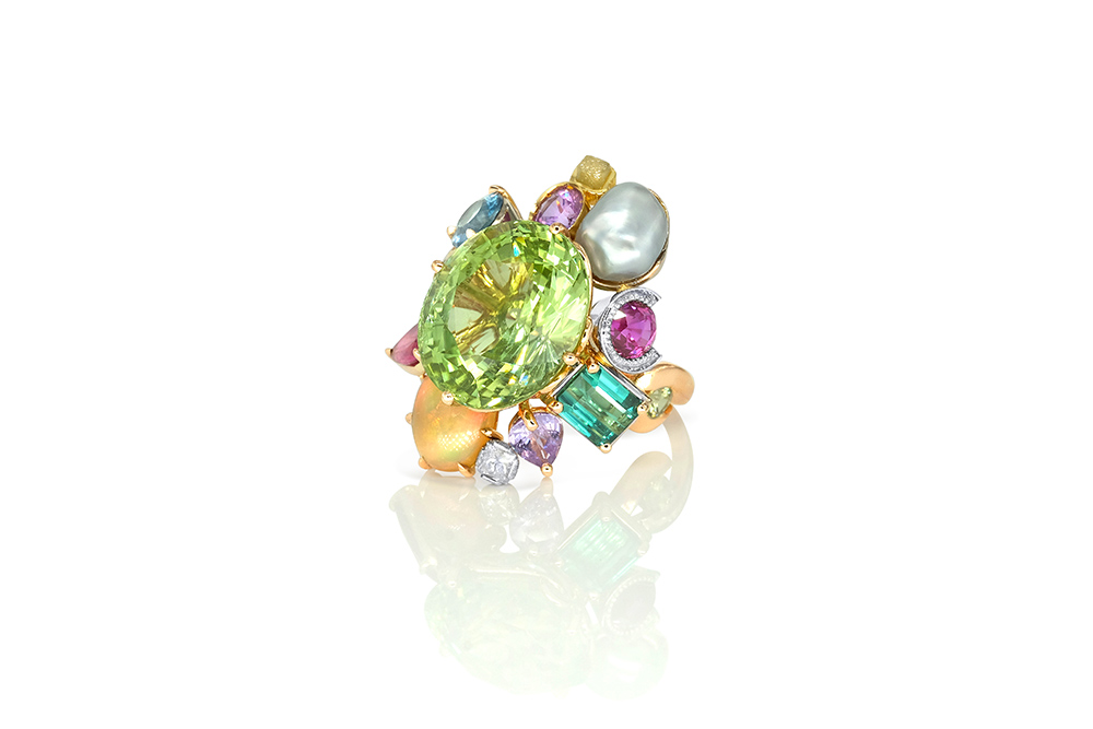 Bague or 3 couleurs, 18 carats, pierres fines et précieuses 8