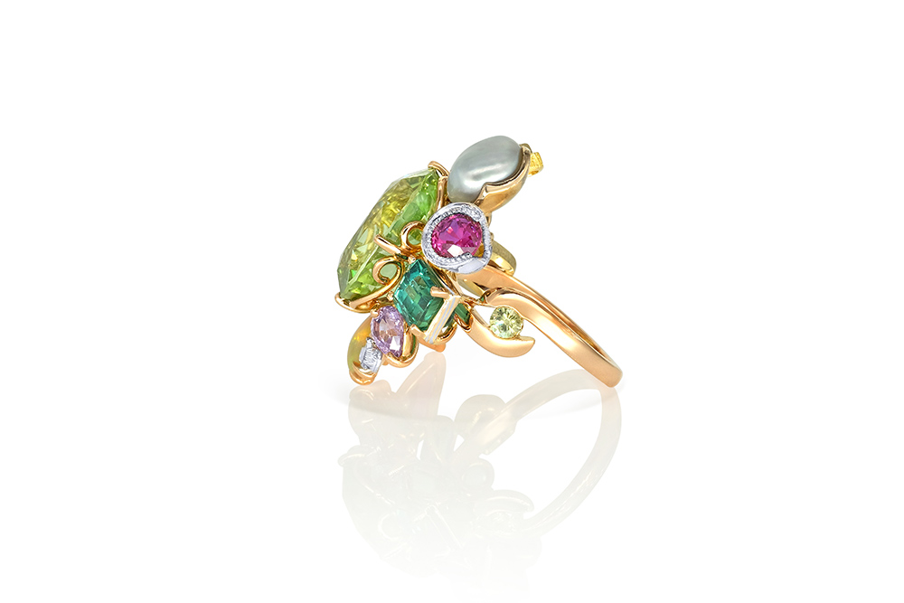 Bague or 3 couleurs, 18 carats, pierres fines et précieuses 7