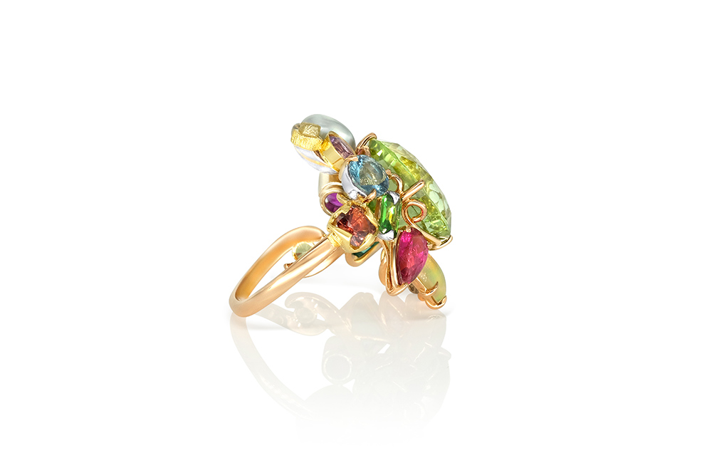 Bague or 3 couleurs, 18 carats, pierres fines et précieuses 6
