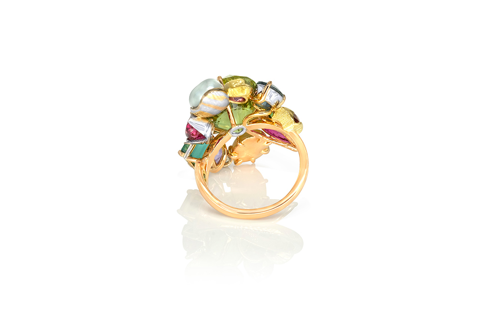 Bague or 3 couleurs, 18 carats, pierres fines et précieuses 5