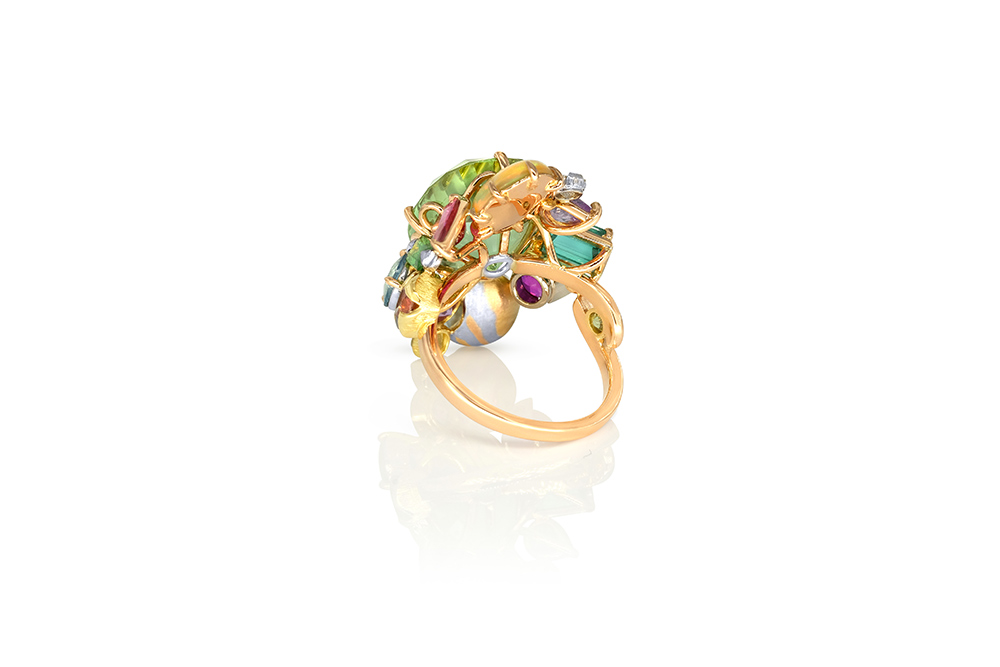 Bague or 3 couleurs, 18 carats, pierres fines et précieuses 4