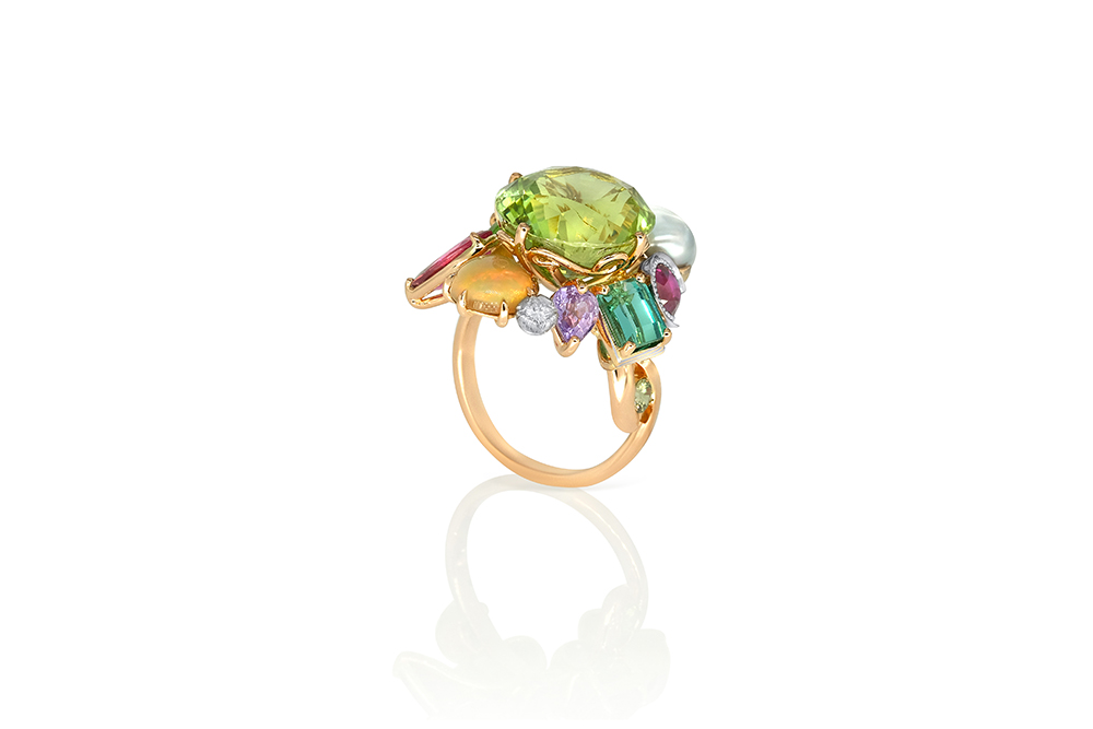 Bague or 3 couleurs, 18 carats, pierres fines et précieuses 1