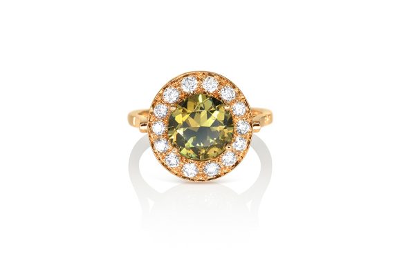 Bague or rouge, grenat démantoïde et diamants 6
