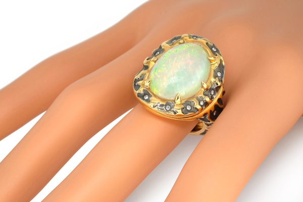 or jaune, diamants et opale