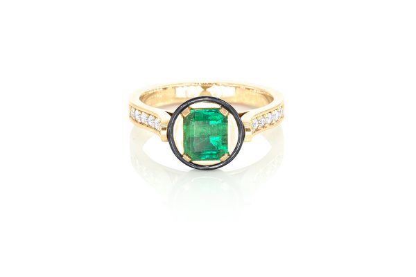 bague ma perle en or jaune, perle, émeraude et diamants 6