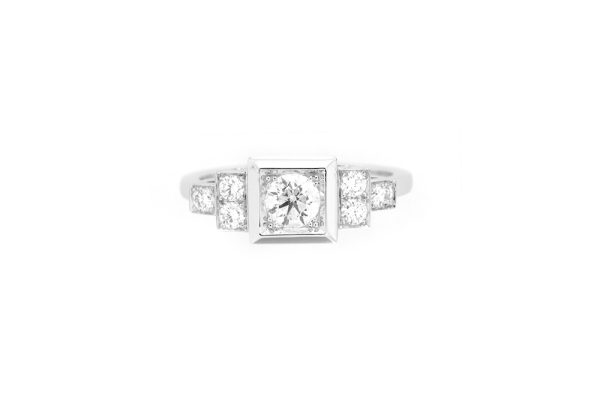 Bague art deco or blanc et diamant 1