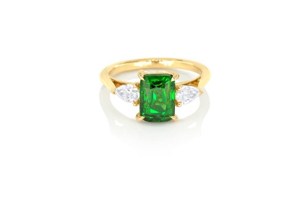 Or jaune 18K, diamants poire et grenat tsavorite 7