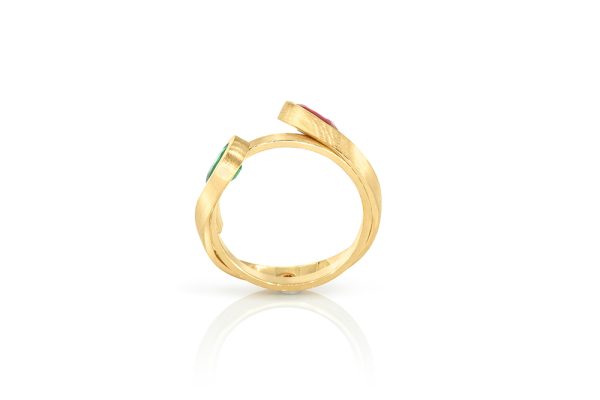 Or jaune 18K, ruban, rubis et émeraude 2
