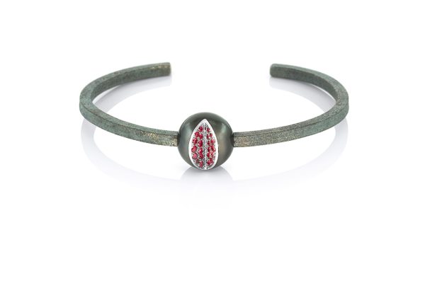 Argent Rhodié et or 18K, Rubis et perle de Tahiti 5