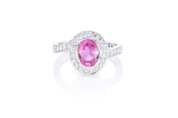 bague enlacement, saphir rose, diamants et or blanc 7