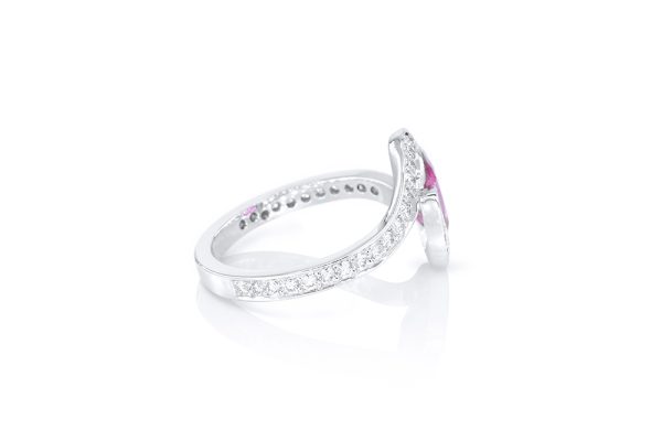 bague enlacement, saphir rose, diamants et or blanc 6
